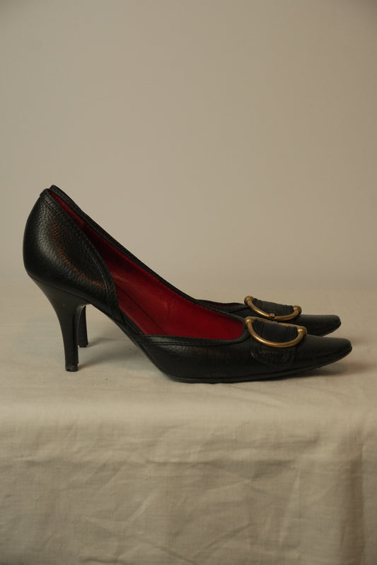 Celine Leather Gold Buckle Pumps Sz37