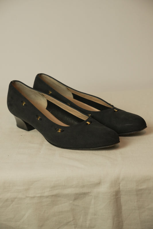 Salvatore Ferragamo Gold Logo Trim Ballet Flats Sz 38