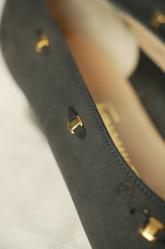 Salvatore Ferragamo Gold Logo Trim Ballet Flats Sz 38