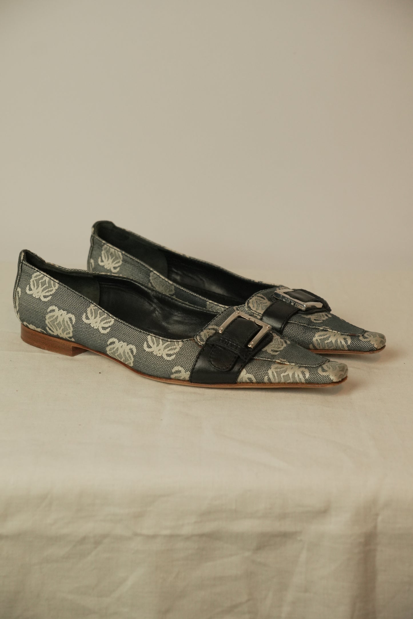 Loewe Monogram Canvas Point Toe Flats Sz 36