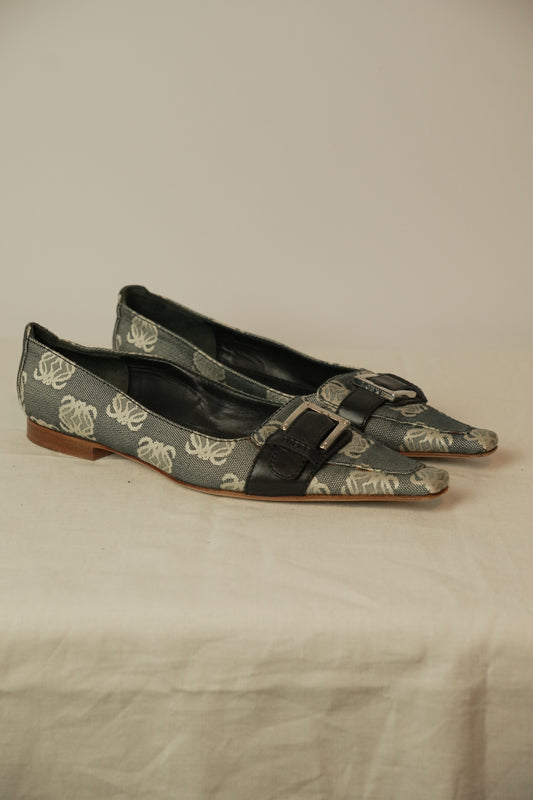 Loewe Monogram Canvas Point Toe Flats Sz 36