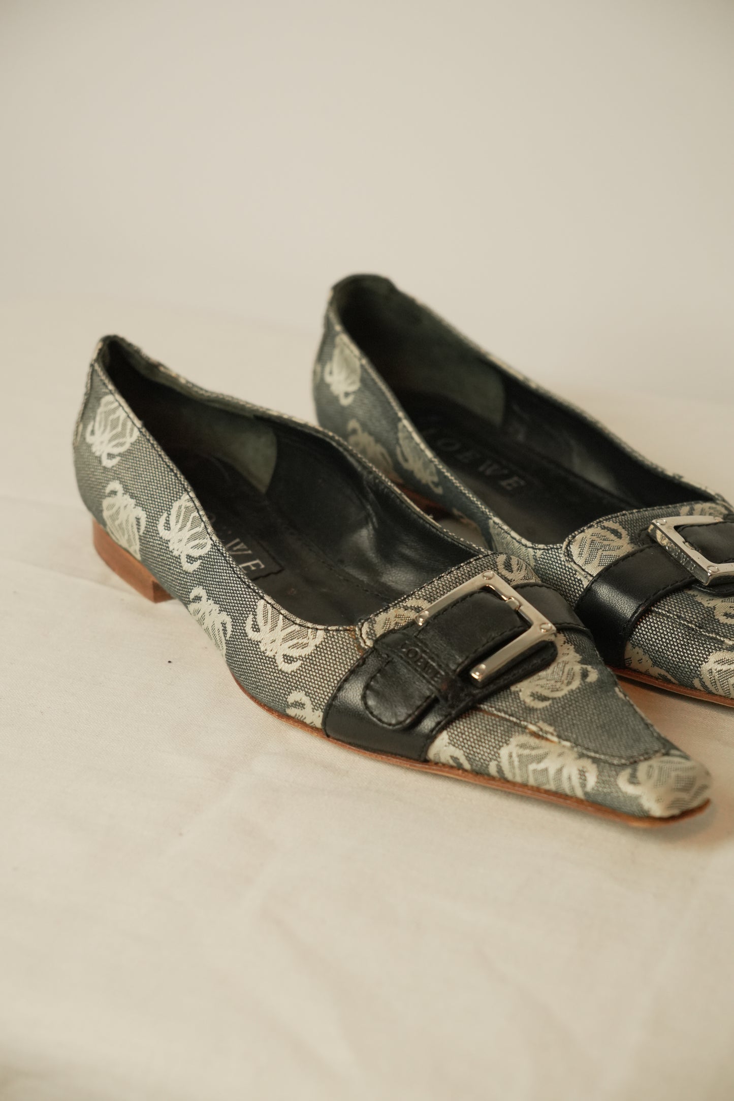 Loewe Monogram Canvas Point Toe Flats Sz 36