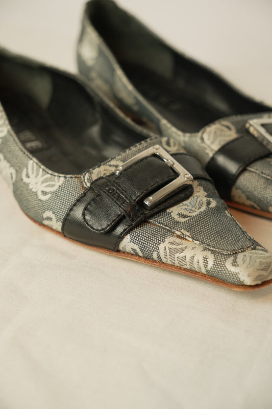 Loewe Monogram Canvas Point Toe Flats Sz 36