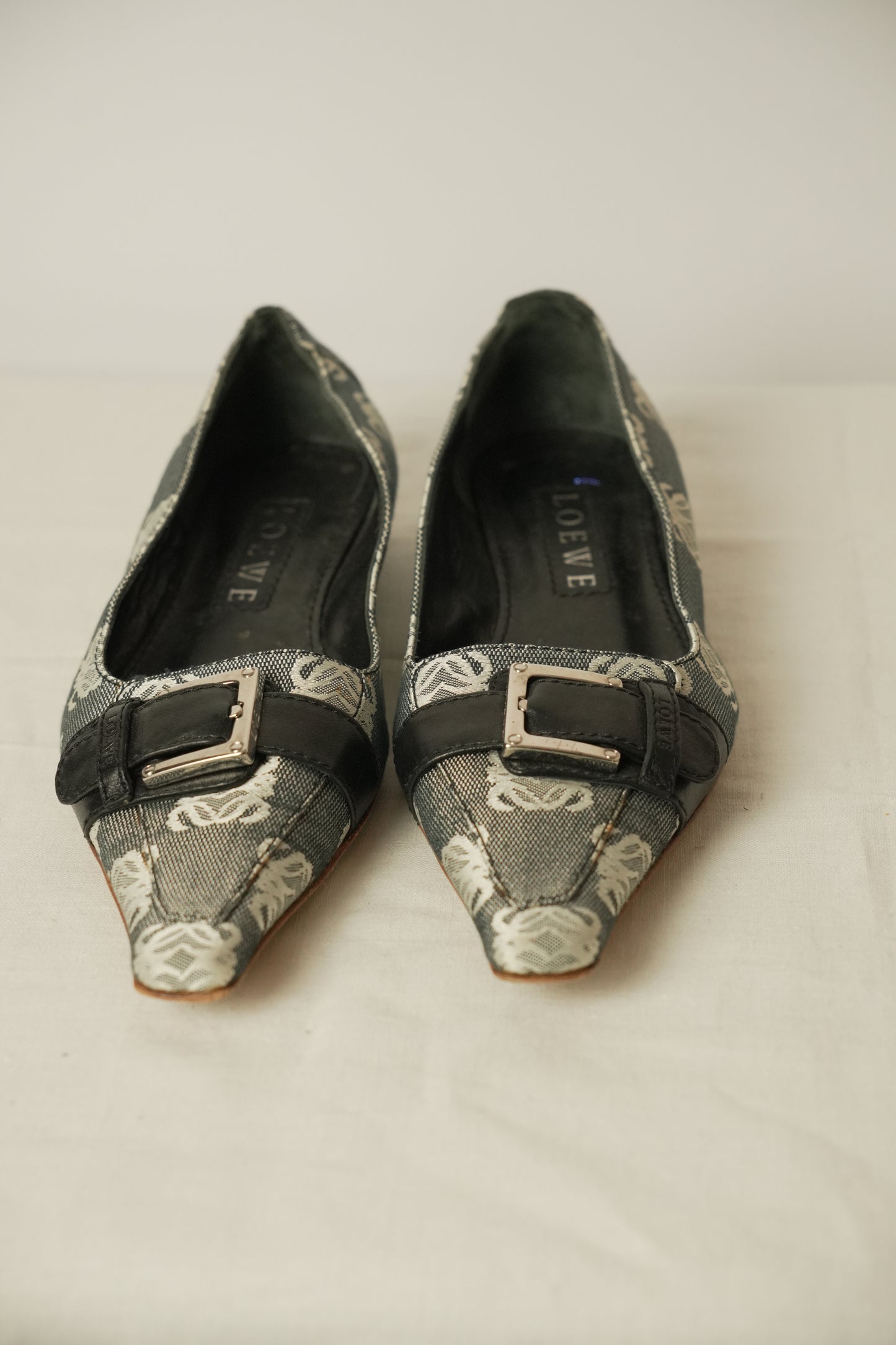 Loewe Monogram Canvas Point Toe Flats Sz 36