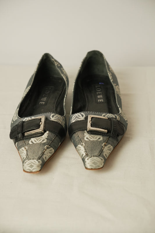 Loewe Monogram Canvas Point Toe Flats Sz 36