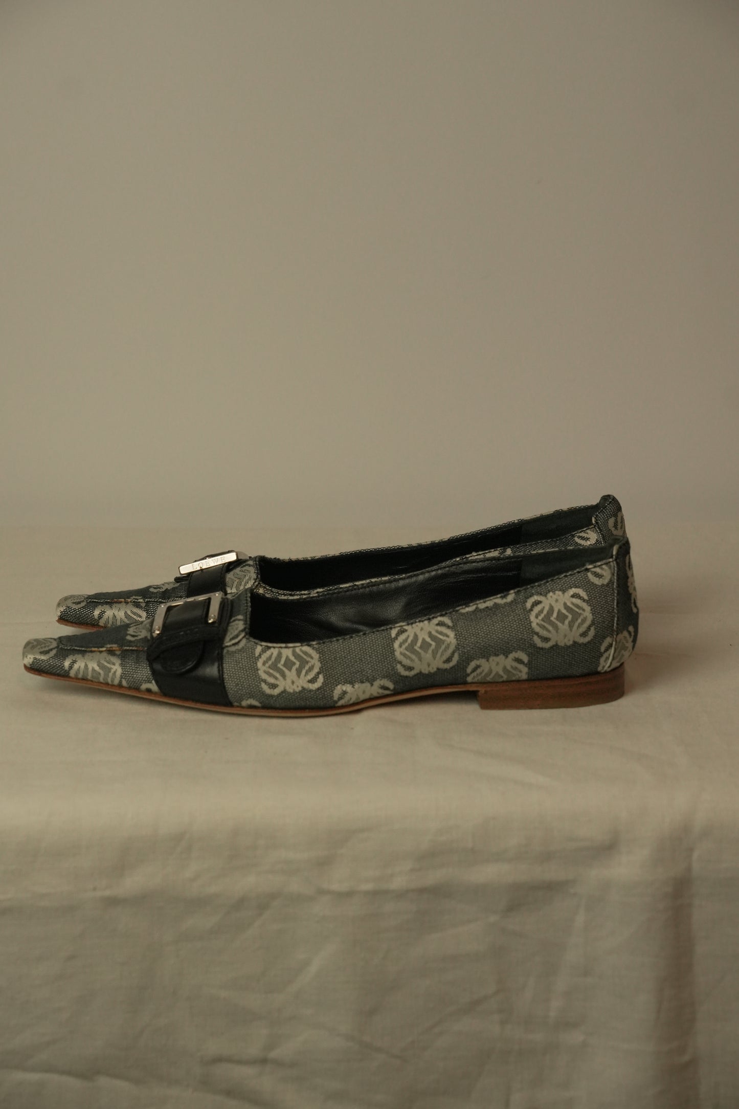 Loewe Monogram Canvas Point Toe Flats Sz 36