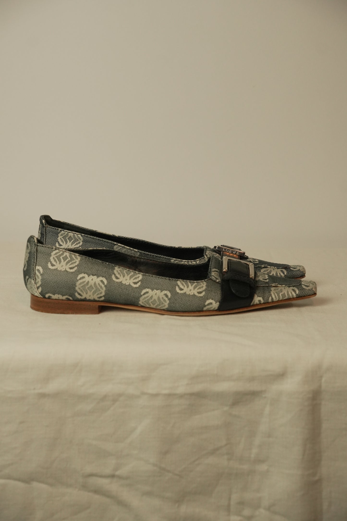 Loewe Monogram Canvas Point Toe Flats Sz 36