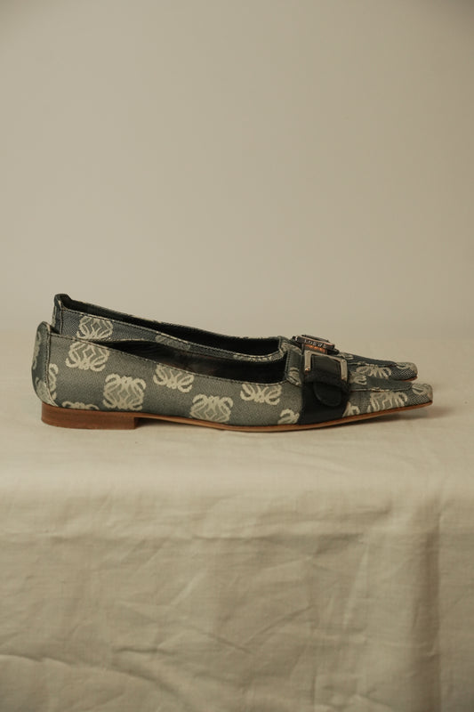 Loewe Monogram Canvas Point Toe Flats Sz 36