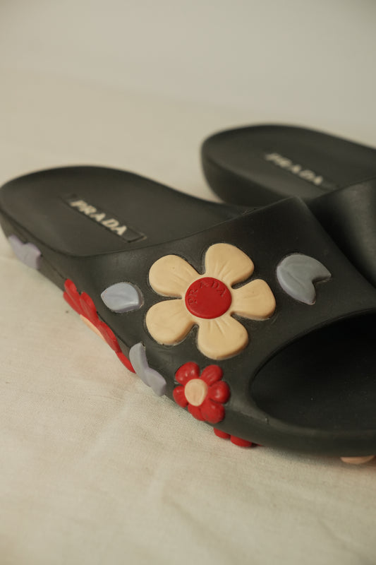 Prada Floral Rubber Slides