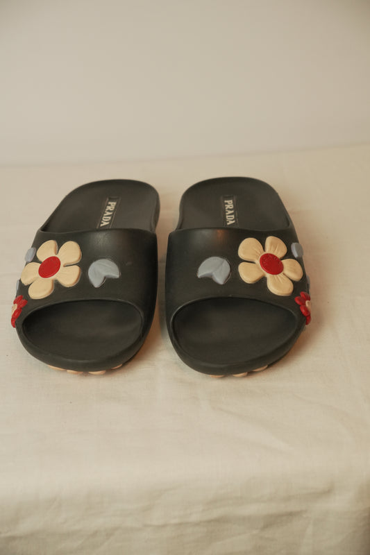 Prada Floral Rubber Slides