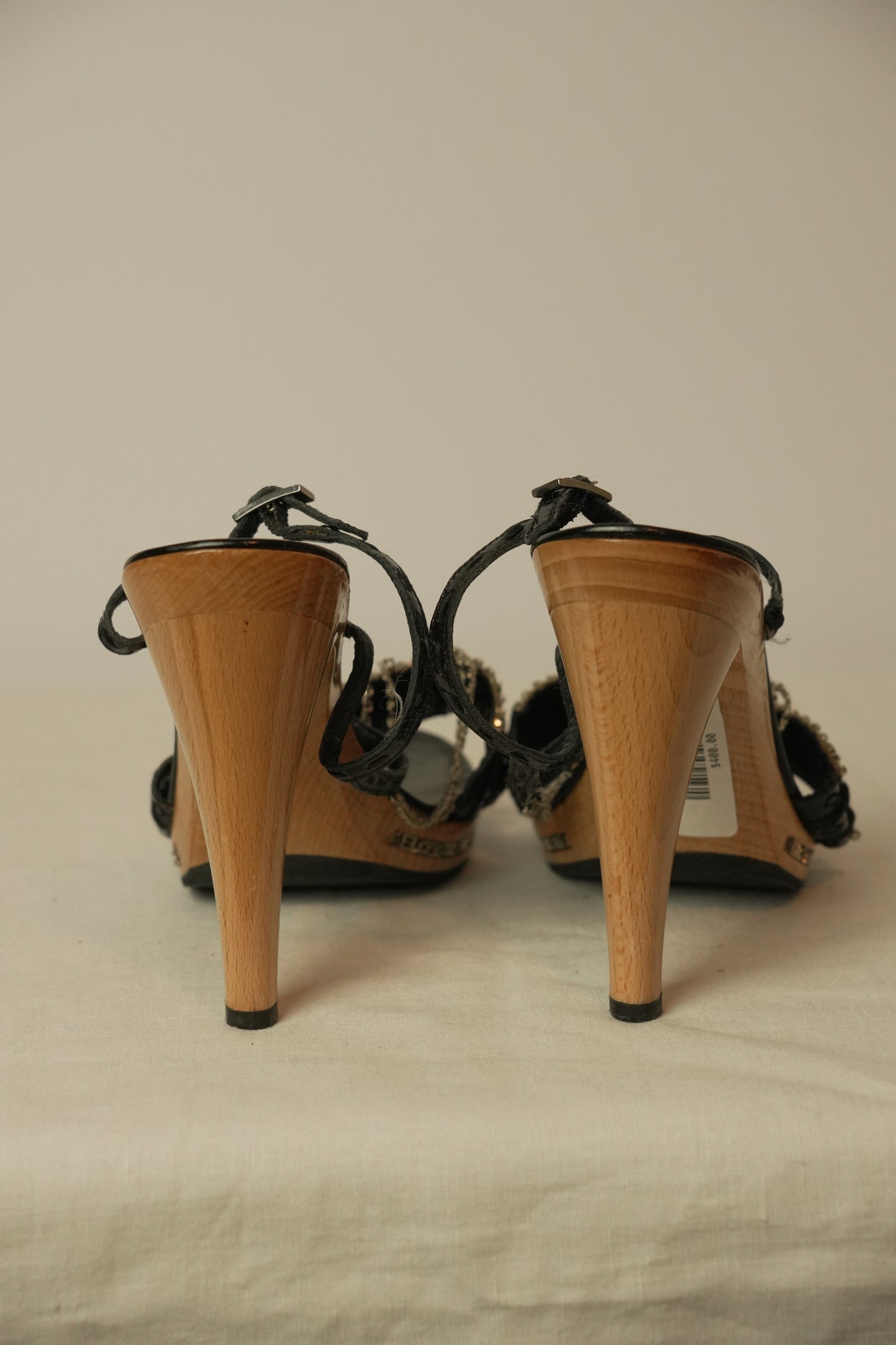 Fendi Chain Strap Heels w Metal Chain Logo Platform Sz37.5