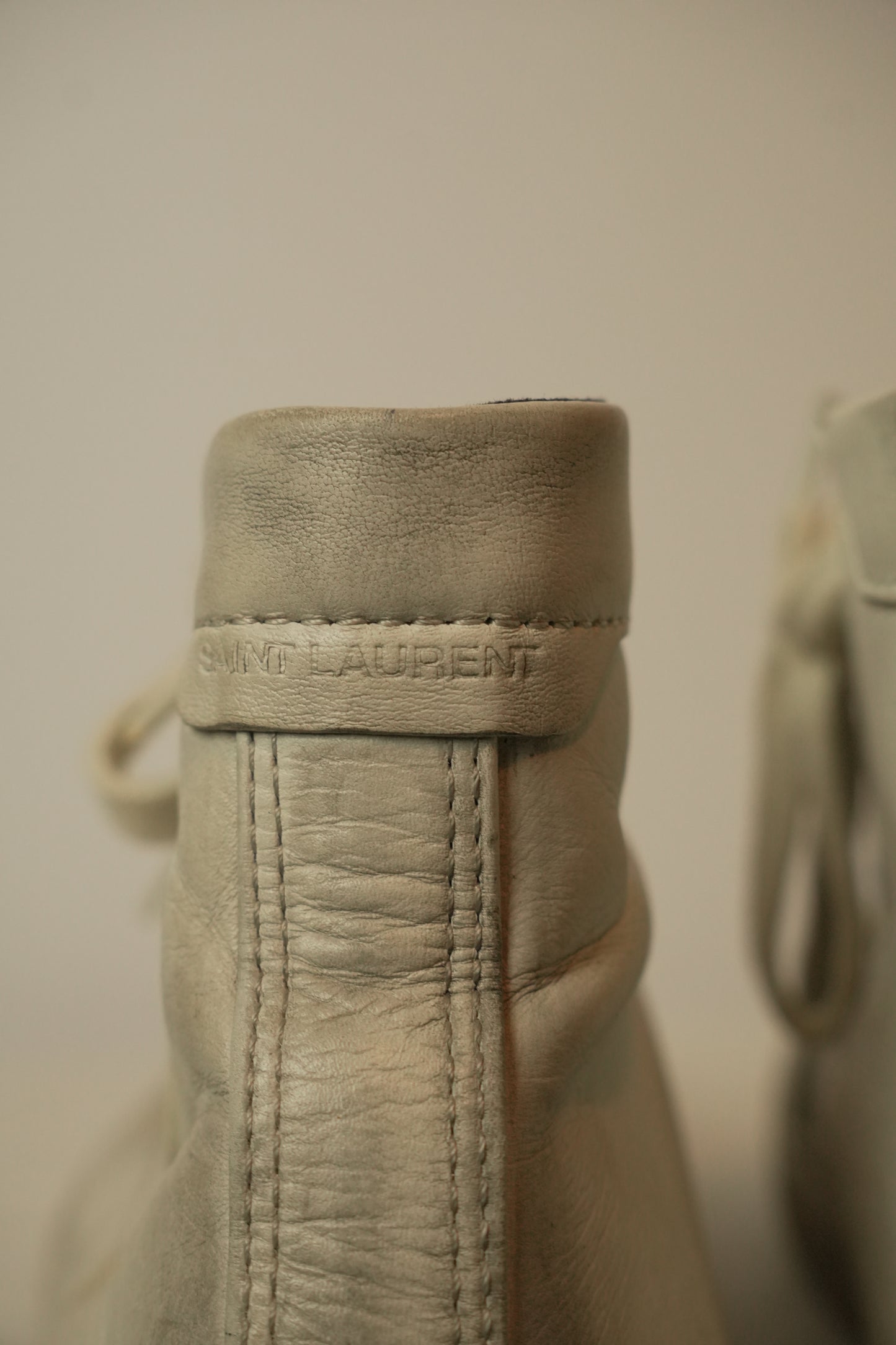 Saint Laurent High Top Distressed Leather Sneakers