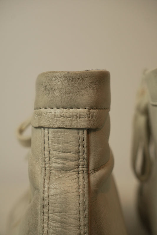 Saint Laurent High Top Distressed Leather Sneakers