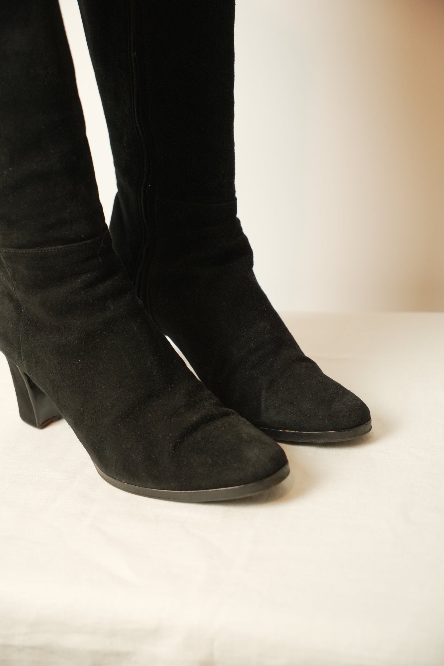 Chanel Suede Long Boots w Logo Sz 38