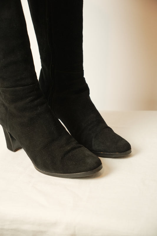 Chanel Suede Long Boots w Logo Sz 38