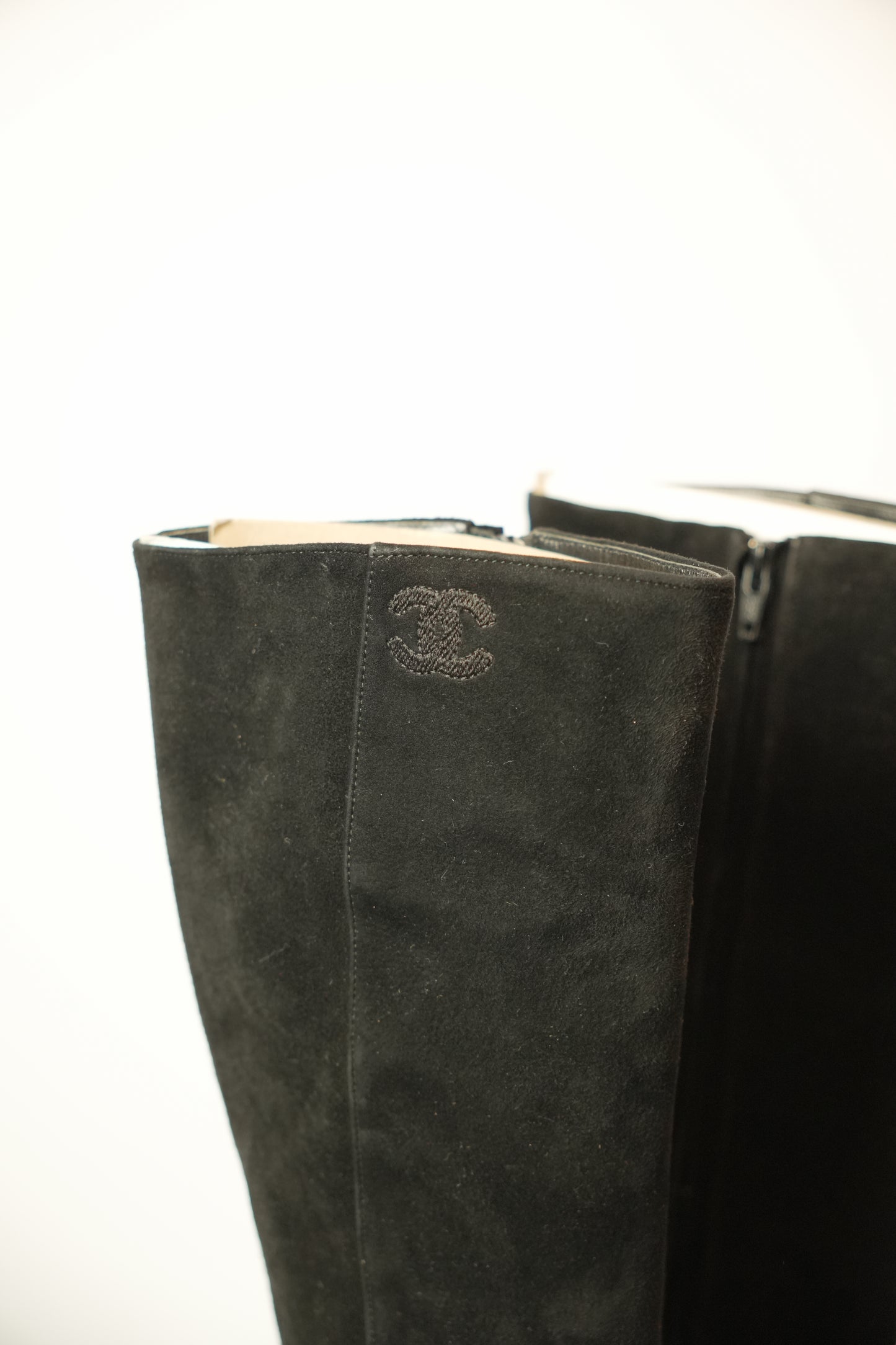 Chanel Suede Long Boots w Logo Sz 38