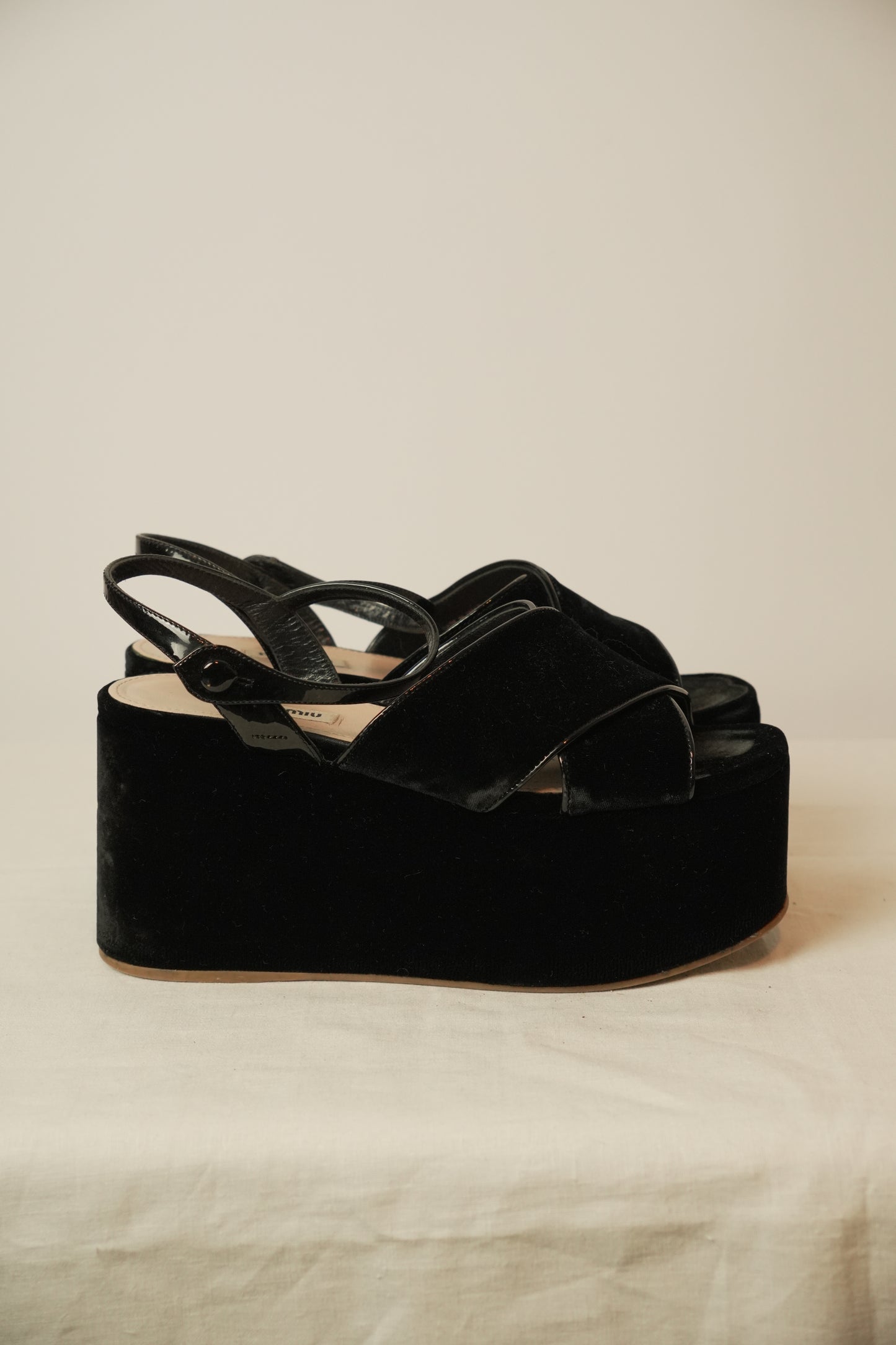 Miu Miu Velvet BNIB Wedge Platforms Sz 38.5
