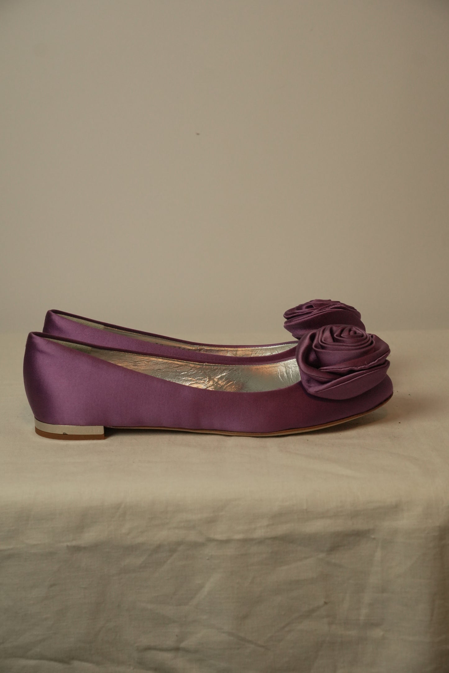 Giuseppe Zanotti Satin Flower Motif Purple Flats Sz 38 BNWB