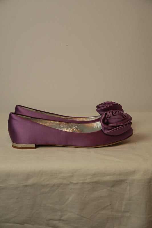 Giuseppe Zanotti Satin Flower Motif Purple Flats Sz 38 BNWB