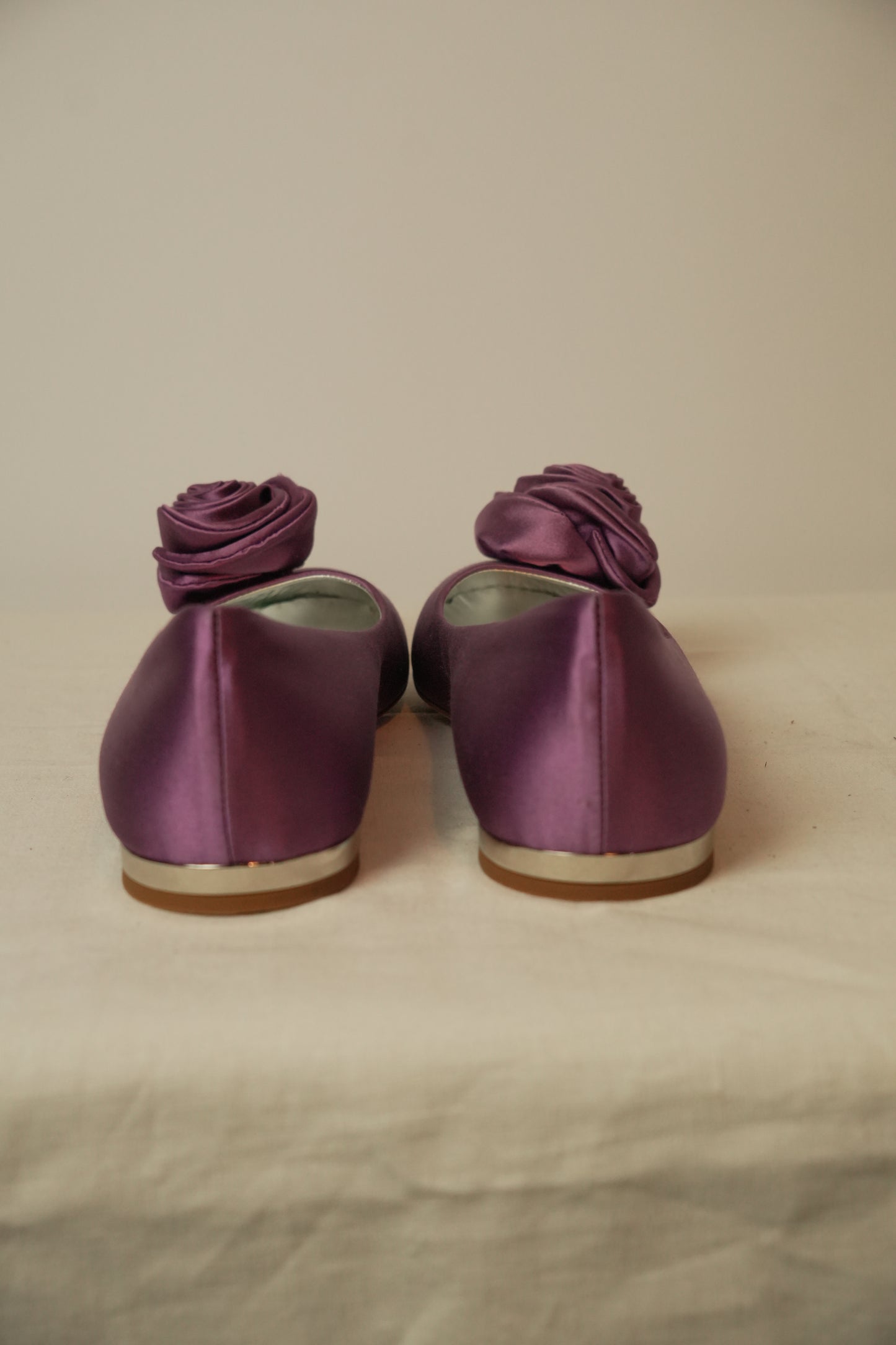 Giuseppe Zanotti Satin Flower Motif Purple Flats Sz 38 BNWB