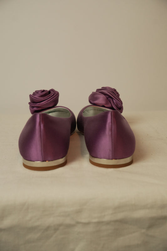 Giuseppe Zanotti Satin Flower Motif Purple Flats Sz 38 BNWB