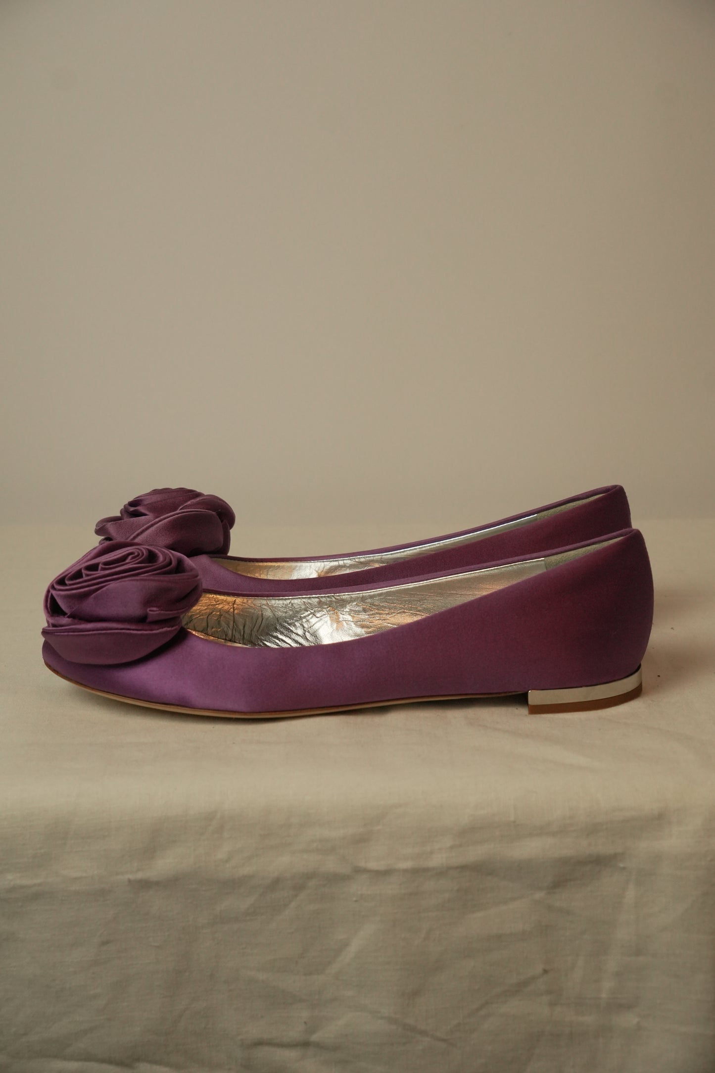 Giuseppe Zanotti Satin Flower Motif Purple Flats Sz 38 BNWB