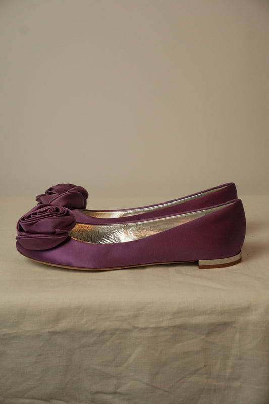Giuseppe Zanotti Satin Flower Motif Purple Flats Sz 38 BNWB