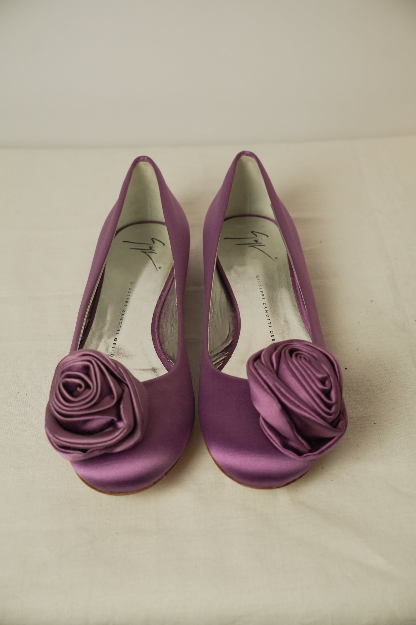 Giuseppe Zanotti Satin Flower Motif Purple Flats Sz 38 BNWB