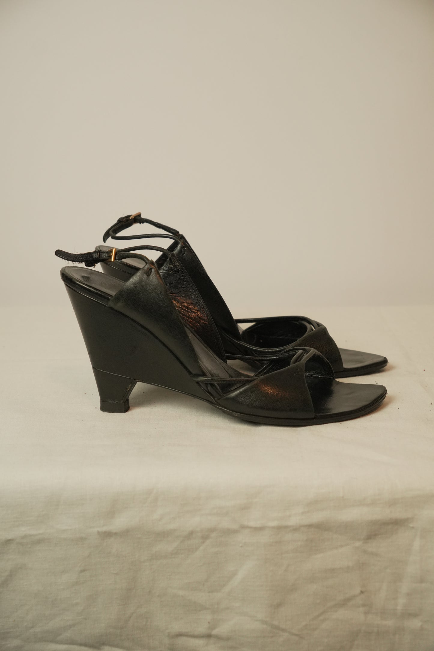 Prada Leather Strappy Wedges Sz 38