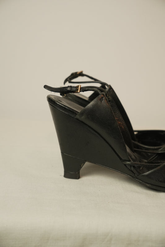 Prada Leather Strappy Wedges Sz 38