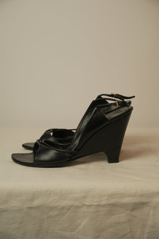 Prada Leather Strappy Wedges Sz 38