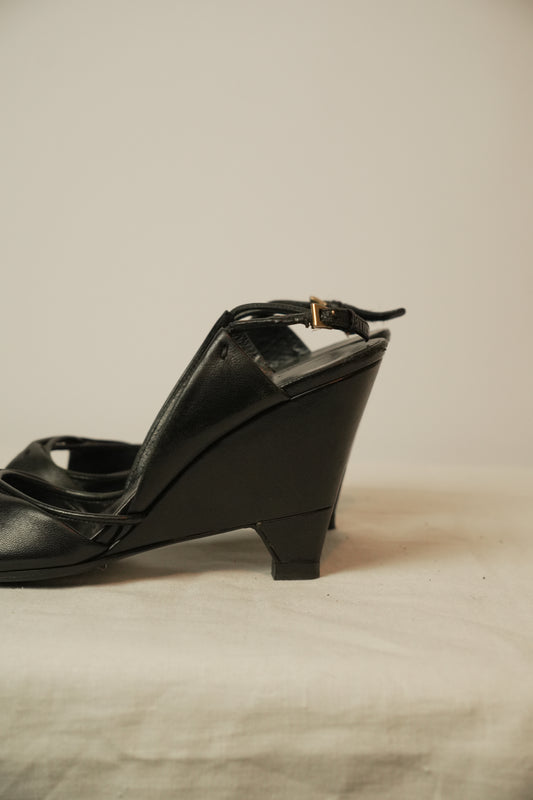 Prada Leather Strappy Wedges Sz 38