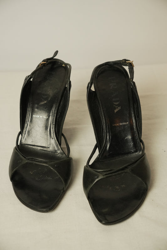 Prada Leather Strappy Wedges Sz 38