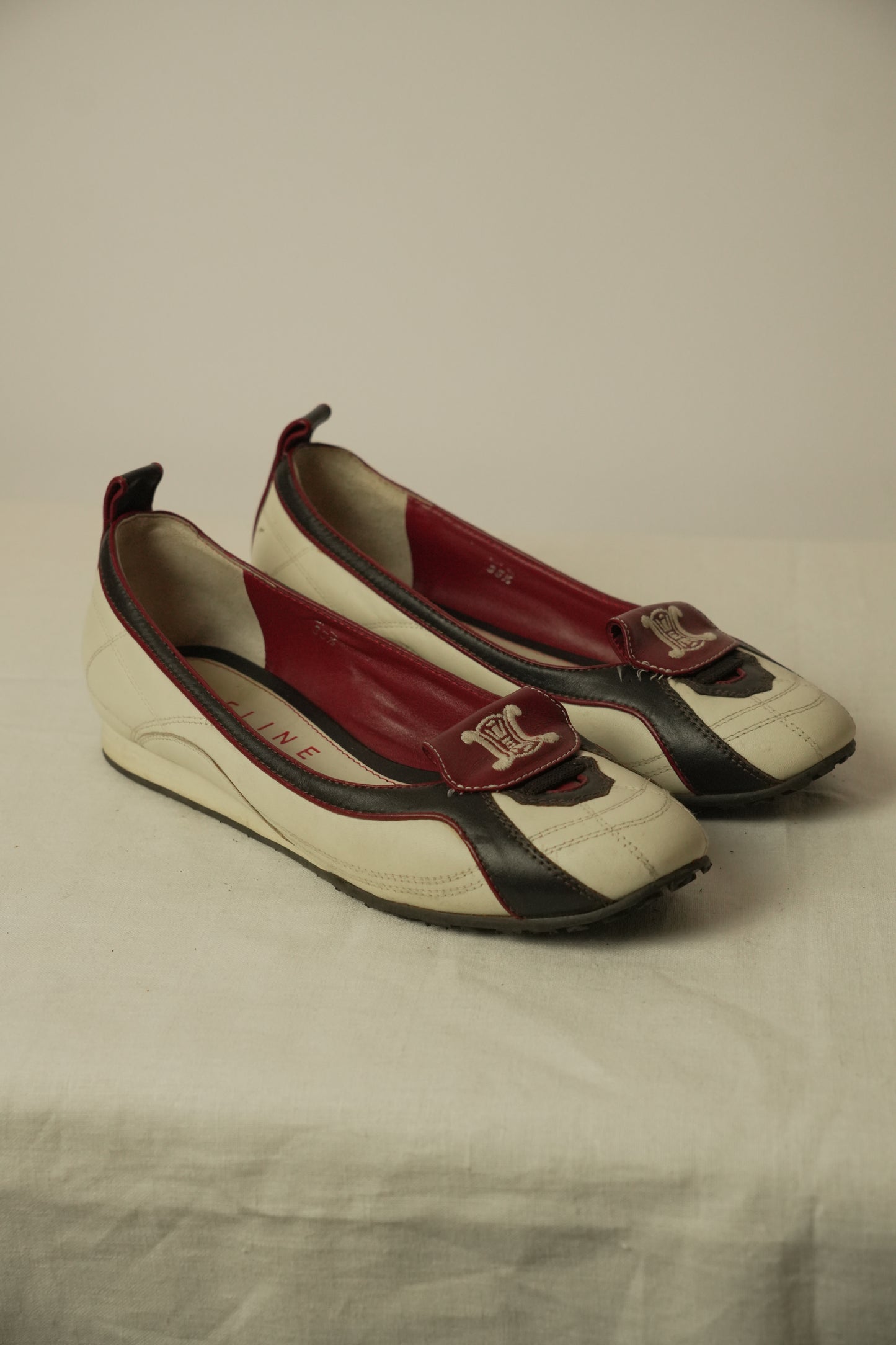 Celine Flats  Leather White x Black 2002 World Cup Sz35.5