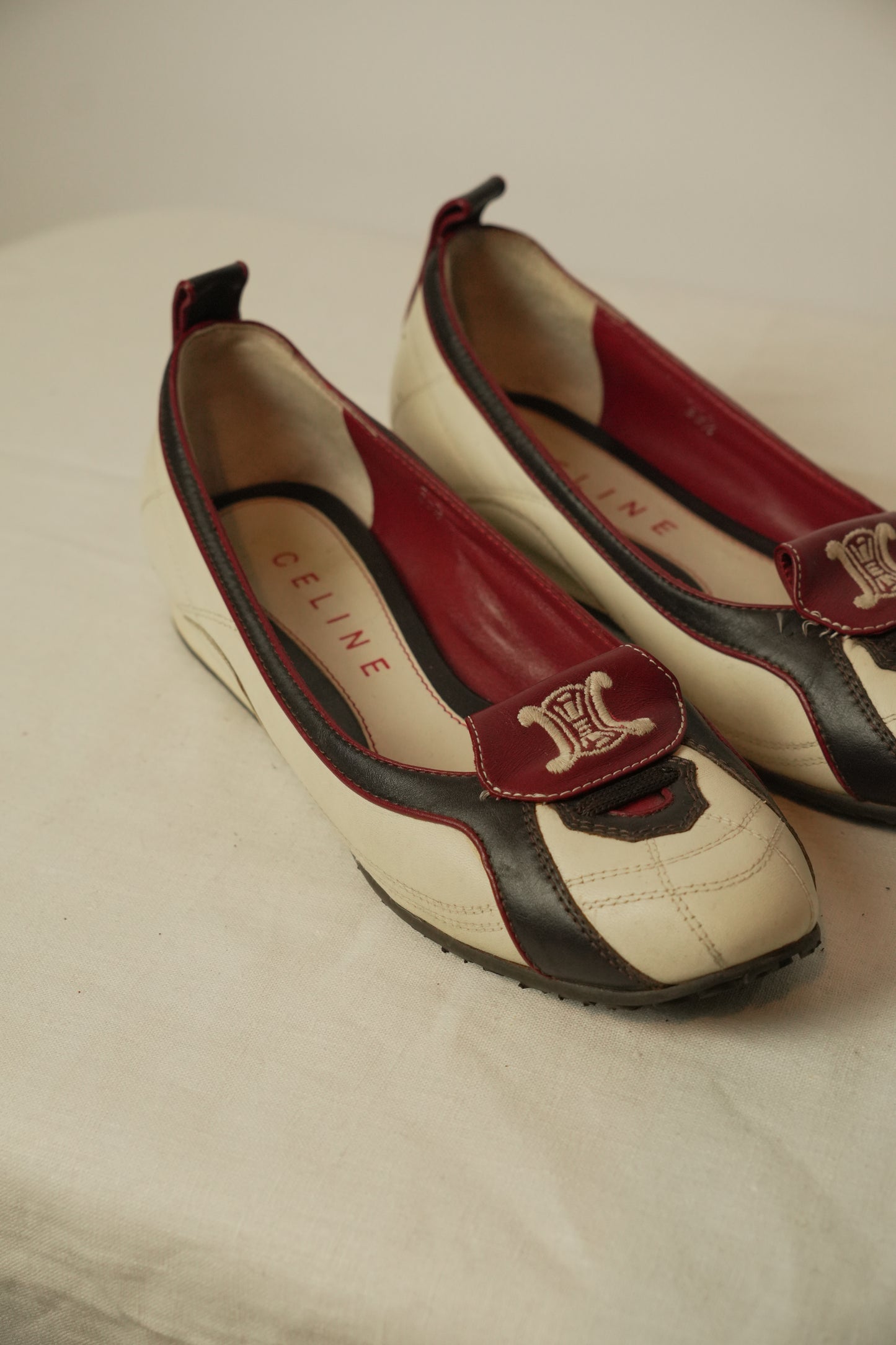 Celine Flats  Leather White x Black 2002 World Cup Sz35.5