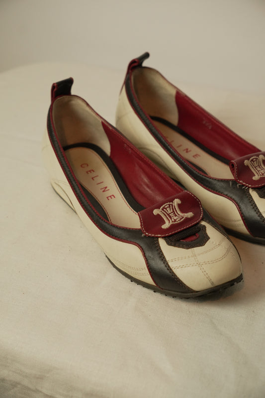 Celine Flats  Leather White x Black 2002 World Cup Sz35.5