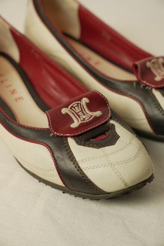 Celine Flats  Leather White x Black 2002 World Cup Sz35.5
