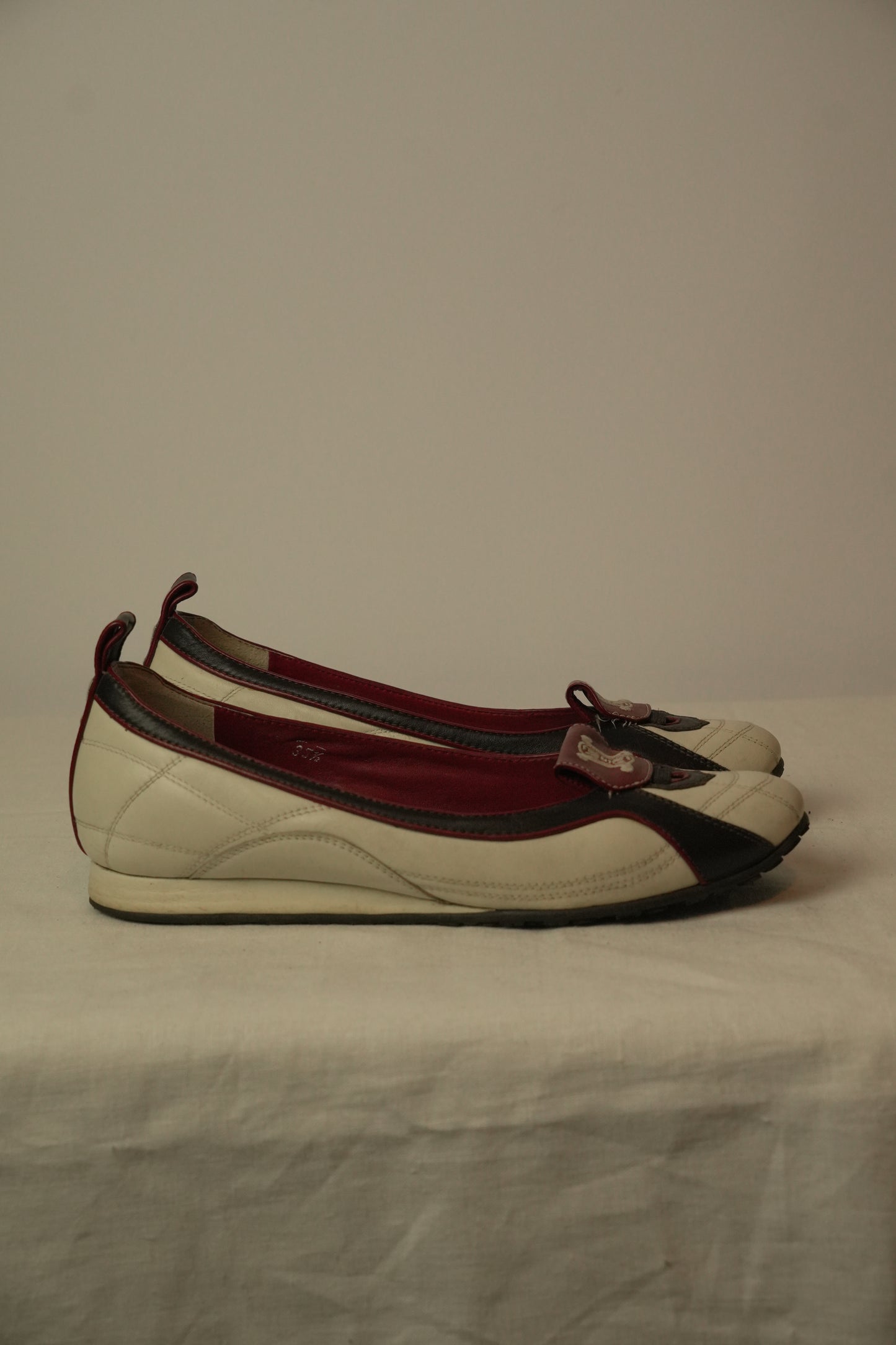 Celine Flats  Leather White x Black 2002 World Cup Sz35.5