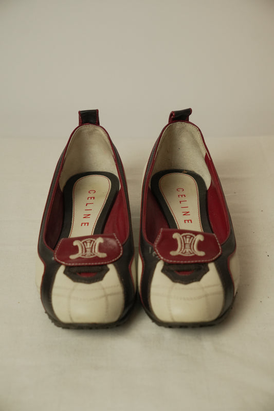 Celine Flats  Leather White x Black 2002 World Cup Sz35.5