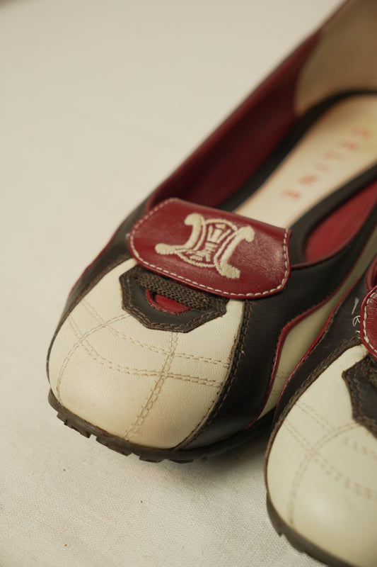 Celine Flats  Leather White x Black 2002 World Cup Sz35.5