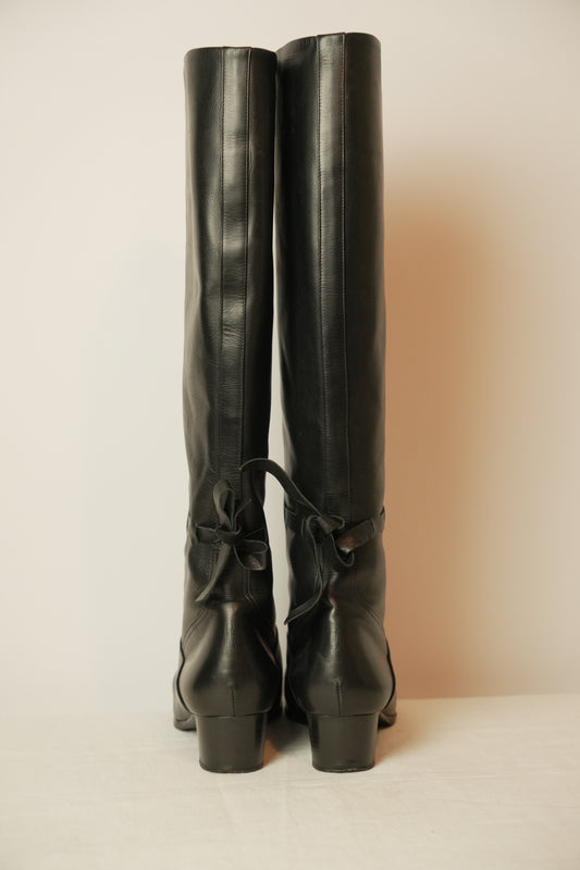 Hermes Leather Knee High Boots Sz 37.5 w box
