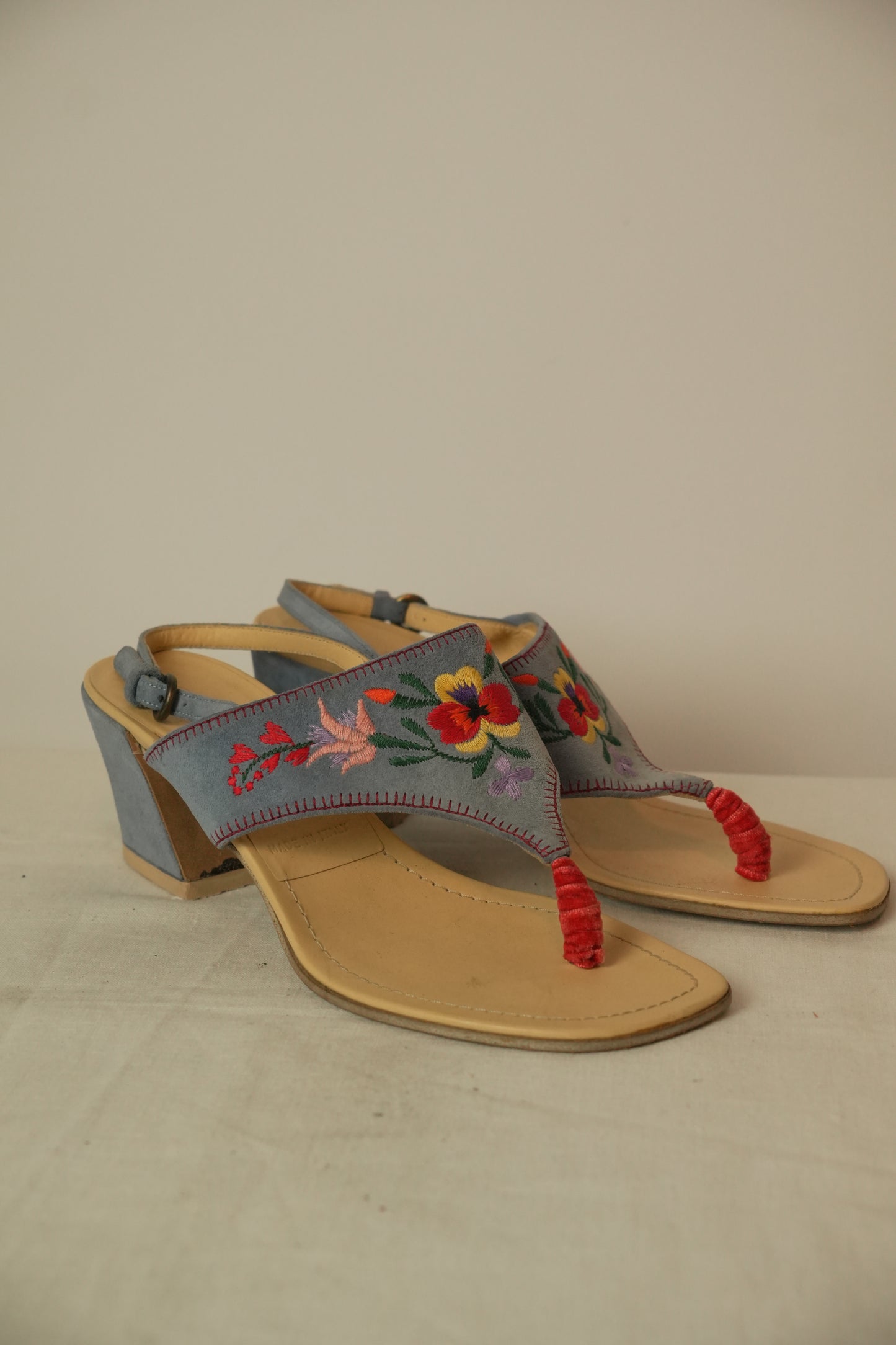 Miu Miu Suede Floral Embroidered Sandal Heels Sz36.5