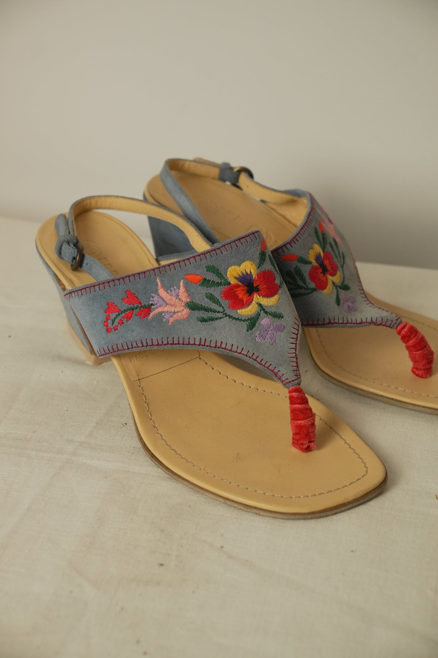 Miu Miu Suede Floral Embroidered Sandal Heels Sz36.5