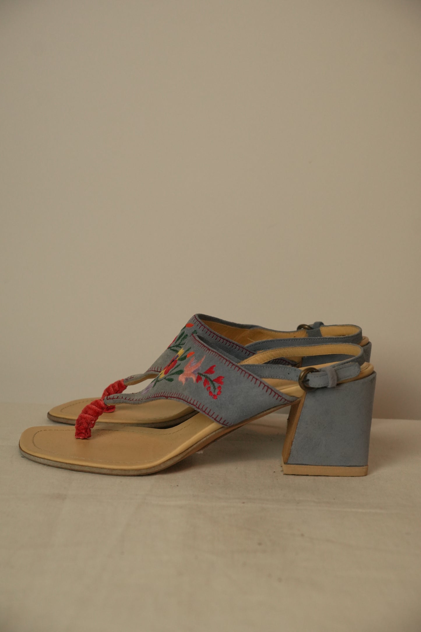 Miu Miu Suede Floral Embroidered Sandal Heels Sz36.5