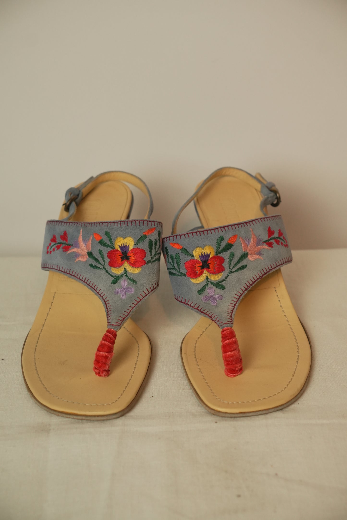 Miu Miu Suede Floral Embroidered Sandal Heels Sz36.5