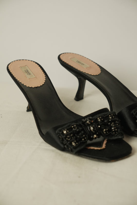 Prada Beaded Bow Sandals Sz 38.5