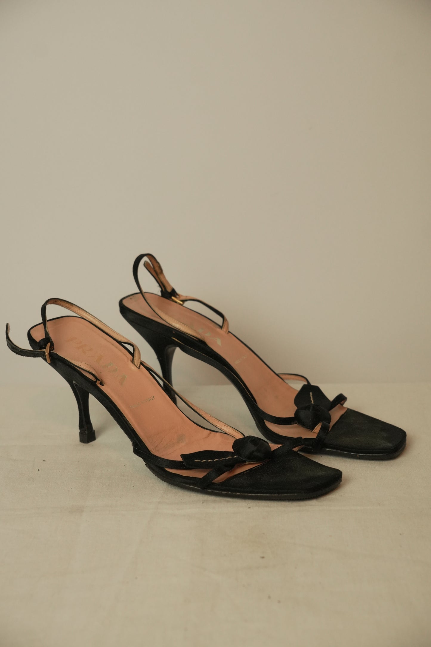 Prada Satin Leaf Flower Strap Back Pumps