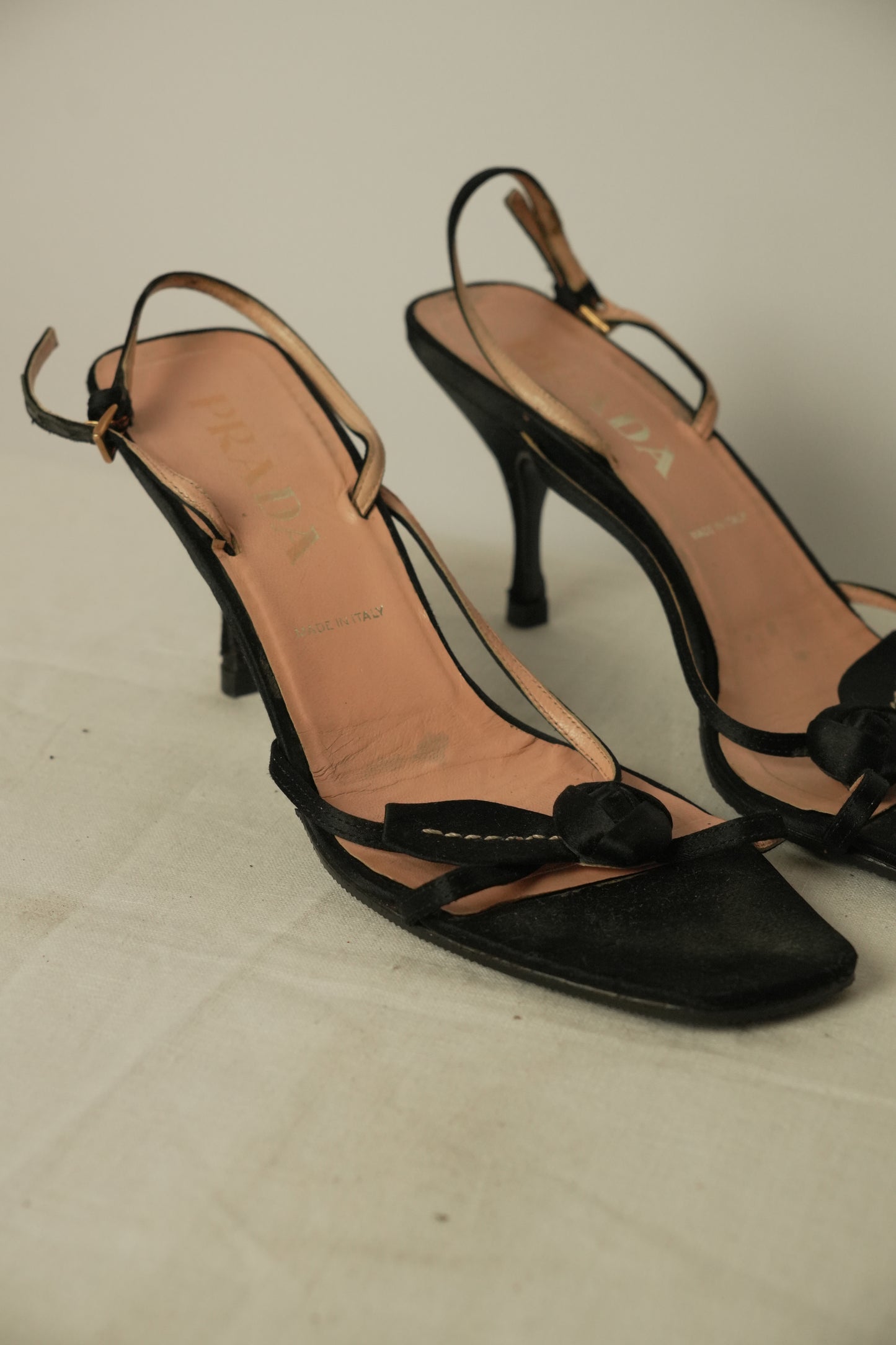 Prada Satin Leaf Flower Strap Back Pumps