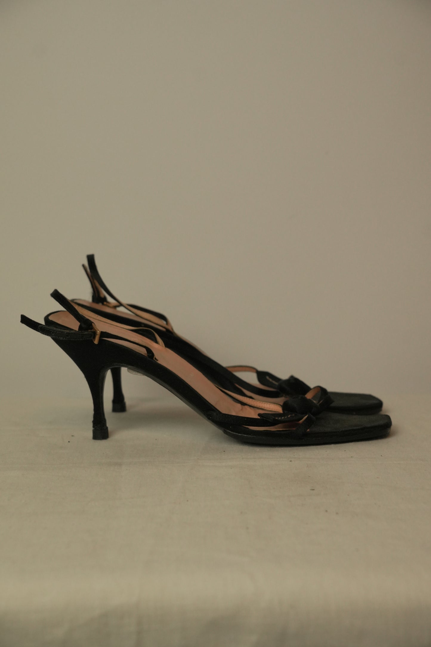 Prada Satin Leaf Flower Strap Back Pumps