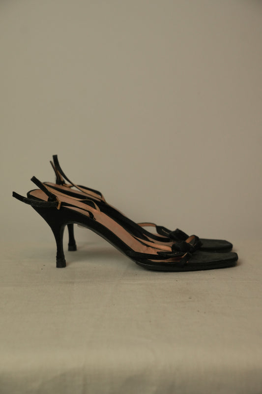 Prada Satin Leaf Flower Strap Back Pumps